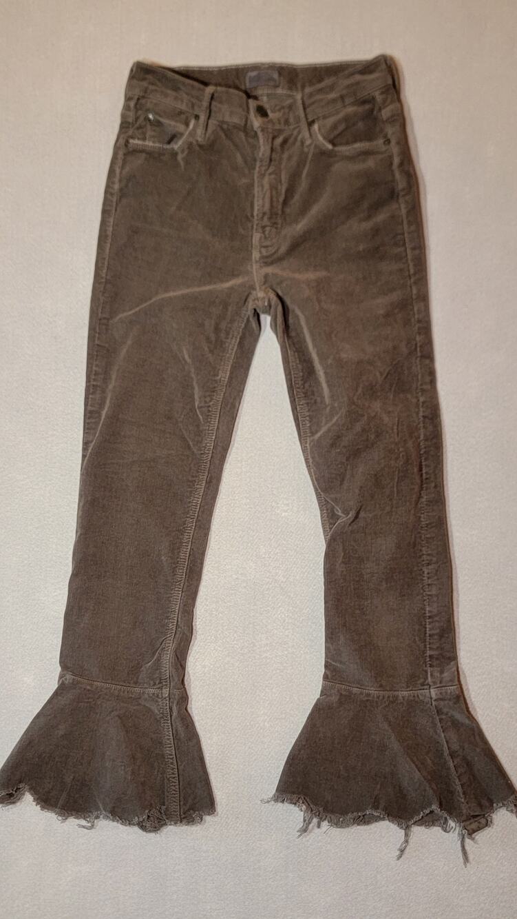 MOTHER The Cha Cha Chew Corduroy Flare Pants Grey Green Size 25